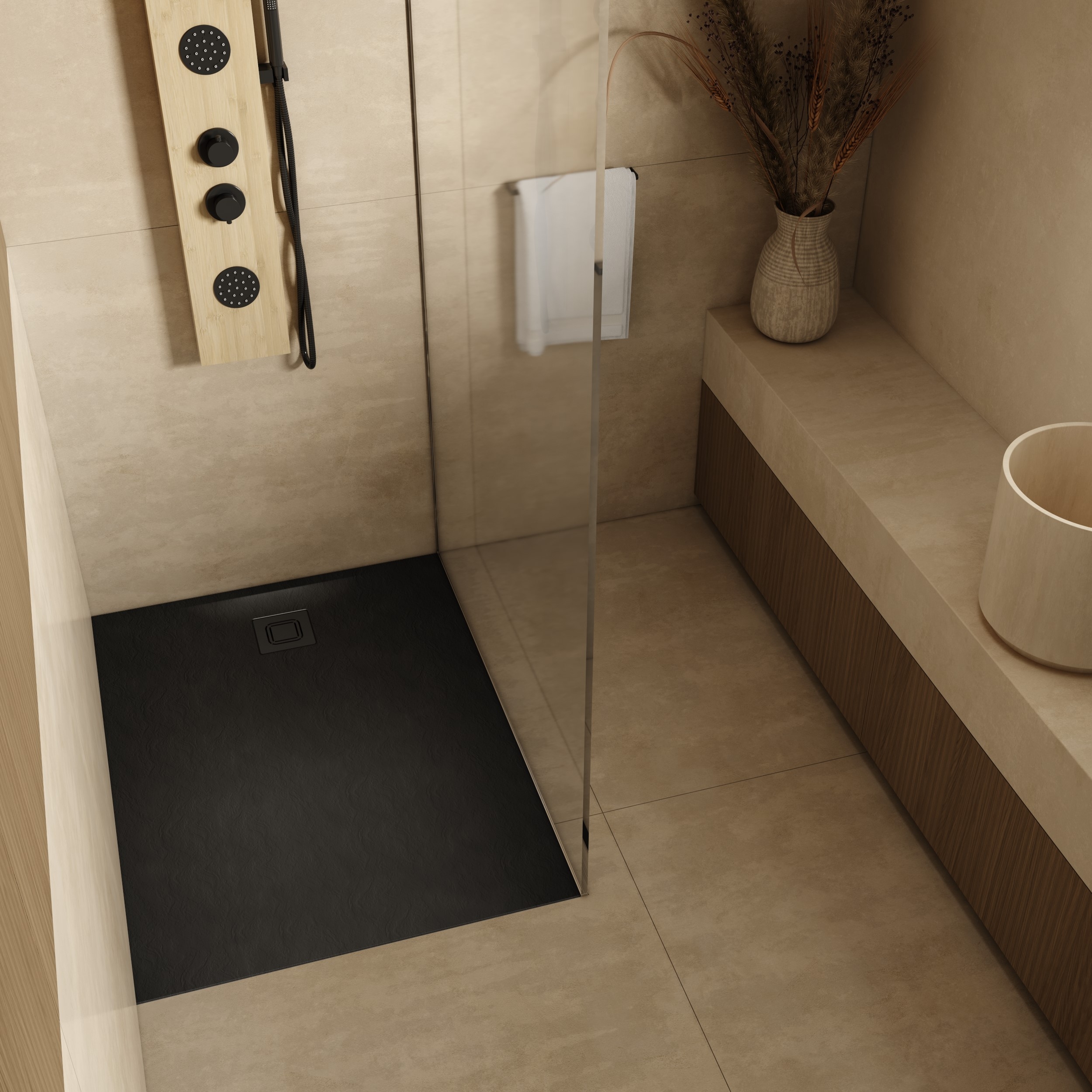 Schedpol Majestic Black Stone brodzik prostokątny z syfonem 120x90 cm czarny 3.3517/C/ST-M6/C