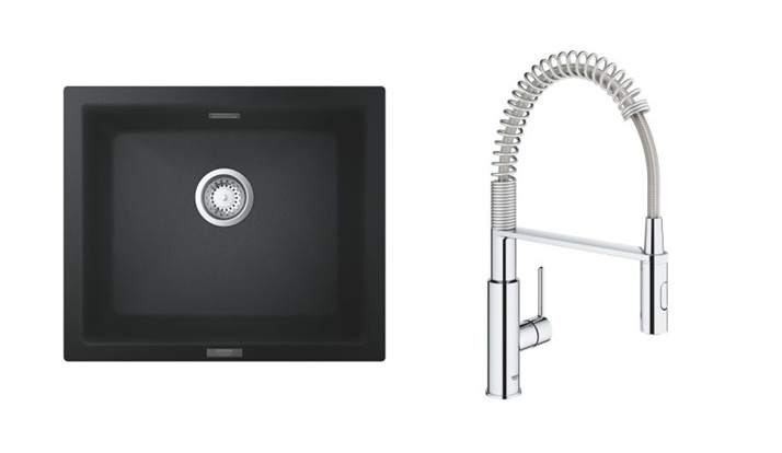 Zestaw Grohe K700 zlewozmywak granitowy 53,3x45,7 cm czarny z baterią kuchenną Get chrom (31654AP0, 30361000) - Wysyłka w 24h