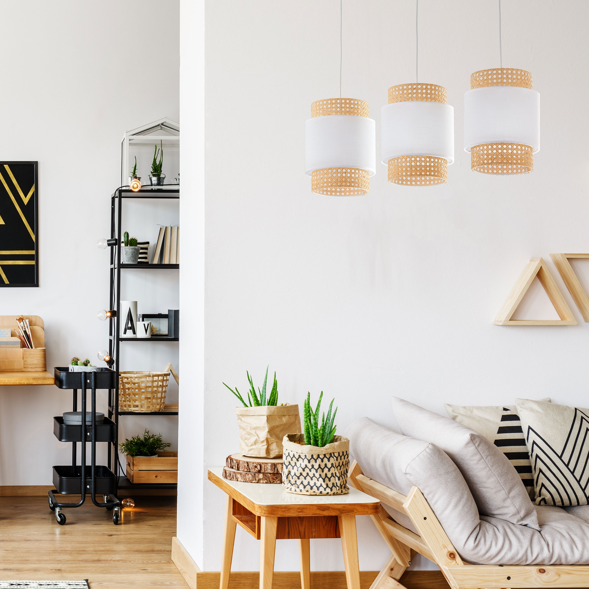 TK Lighting Boho White lampa wisząca 3x15W czarny/beżowy 6531