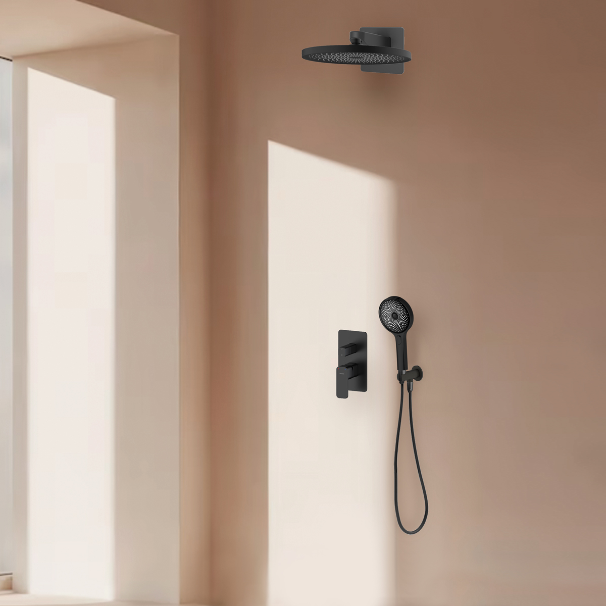 Oltens Hadsel zestaw bateria wannowo-prysznicowa podtynkowa z deszczownicą Vann i słuchawką 3-funkcyjną Havis EasyClick czarny mat ... - Wysyłka w 24h