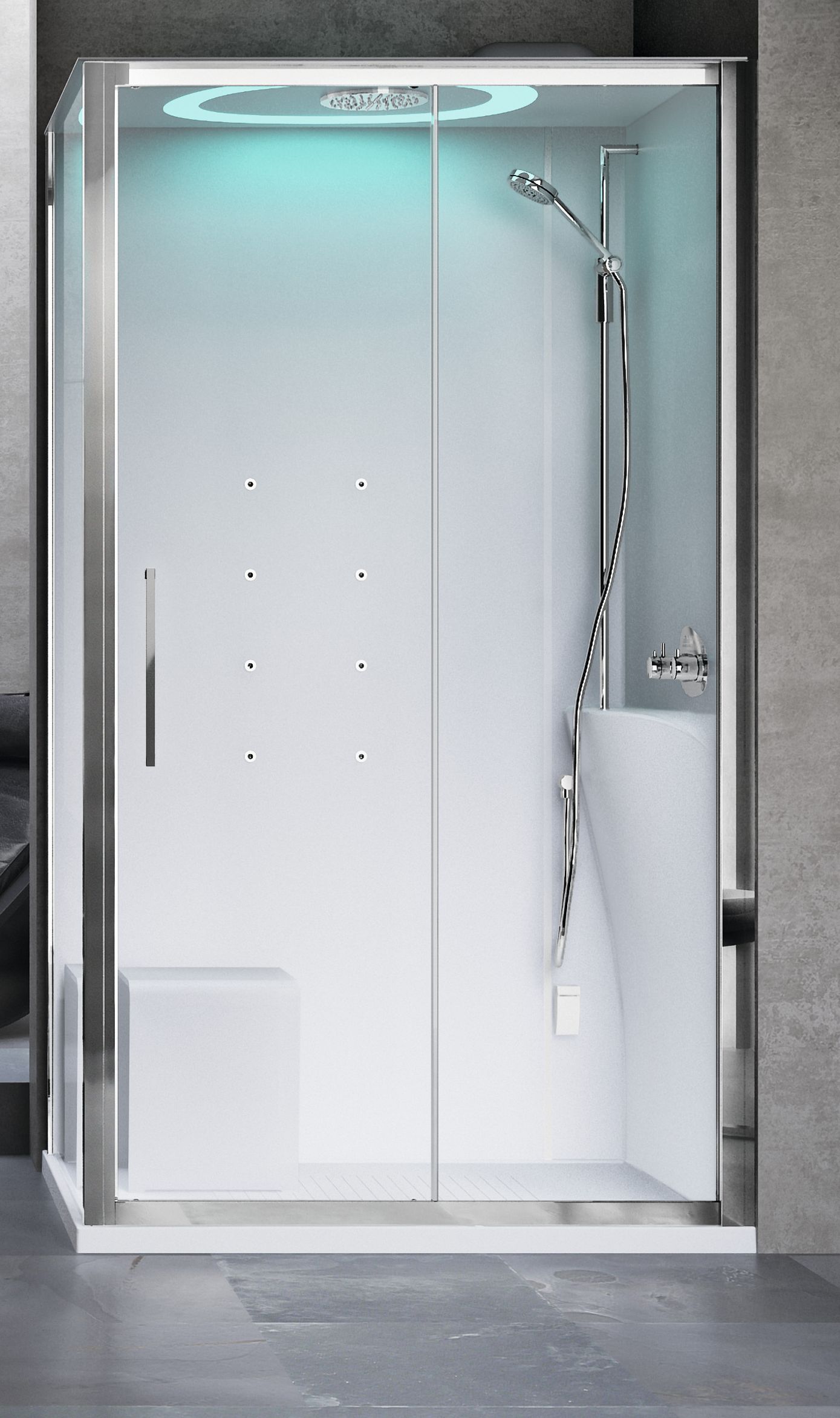 Novellini Eon 2P kabina z hydromasażem 120x80 cm prawa parowa z brodzikiem chrom EON2P120DT1N-1UK