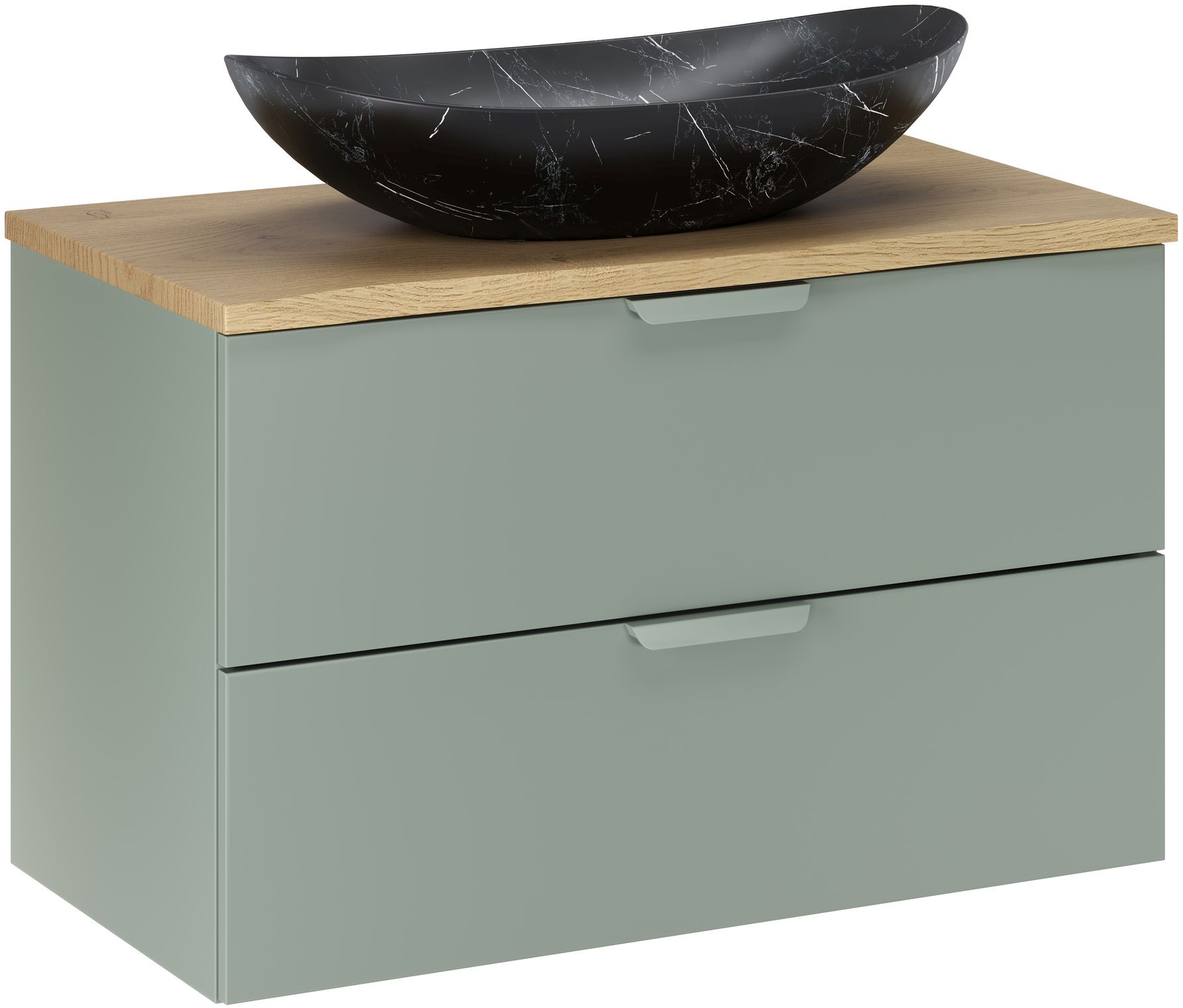 Zestaw Comad Aster Green szafka 80 cm podumywalkowa wisząca z blatem 80 cm i umywalką zielony/dąb SET-ASG B CREMONA 80CM UN LENA