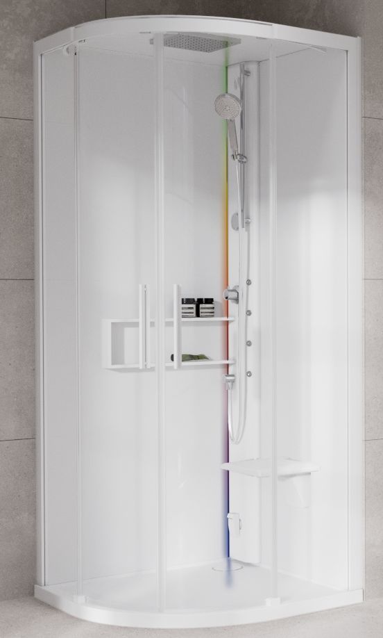 Novellini Glax 2 2.0 R kabina z hydromasażem 100x100 cm półokrągła parowa z brodzikiem total biała G22R109M5-1UU