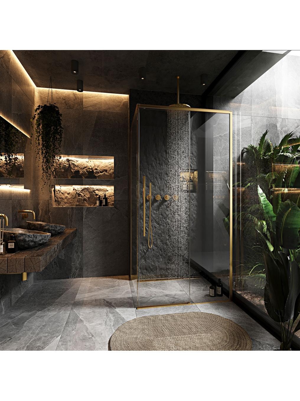 Rea Solar Brush Gold kabina prysznicowa 100x80 cm prostokątna złoty szczotkowany/szkło przezroczyste REA-K9509