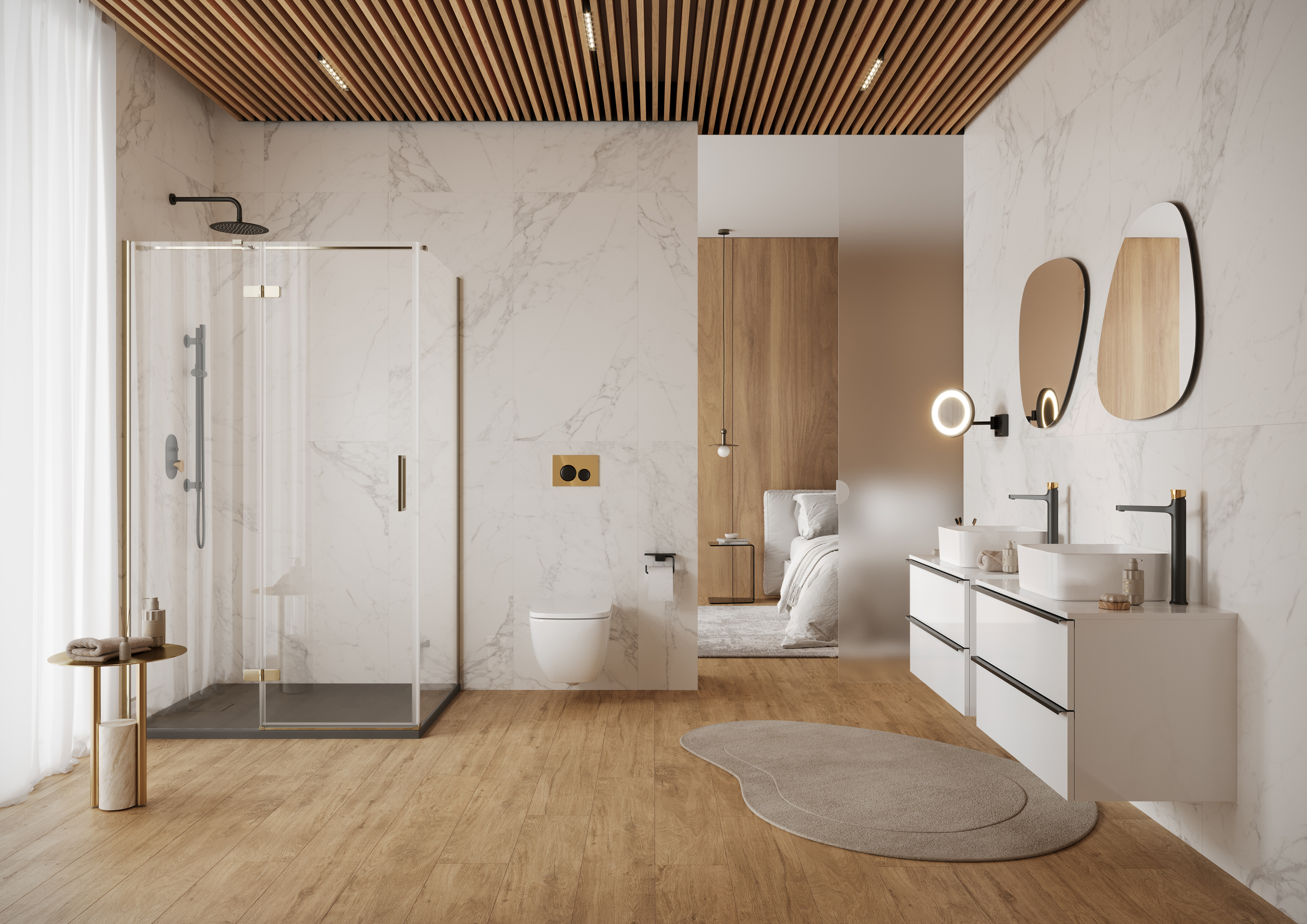 Cersanit City kabina prysznicowa 100x80 cm prostokątna lewa złoty połysk/szkło przezroczyste S584-099