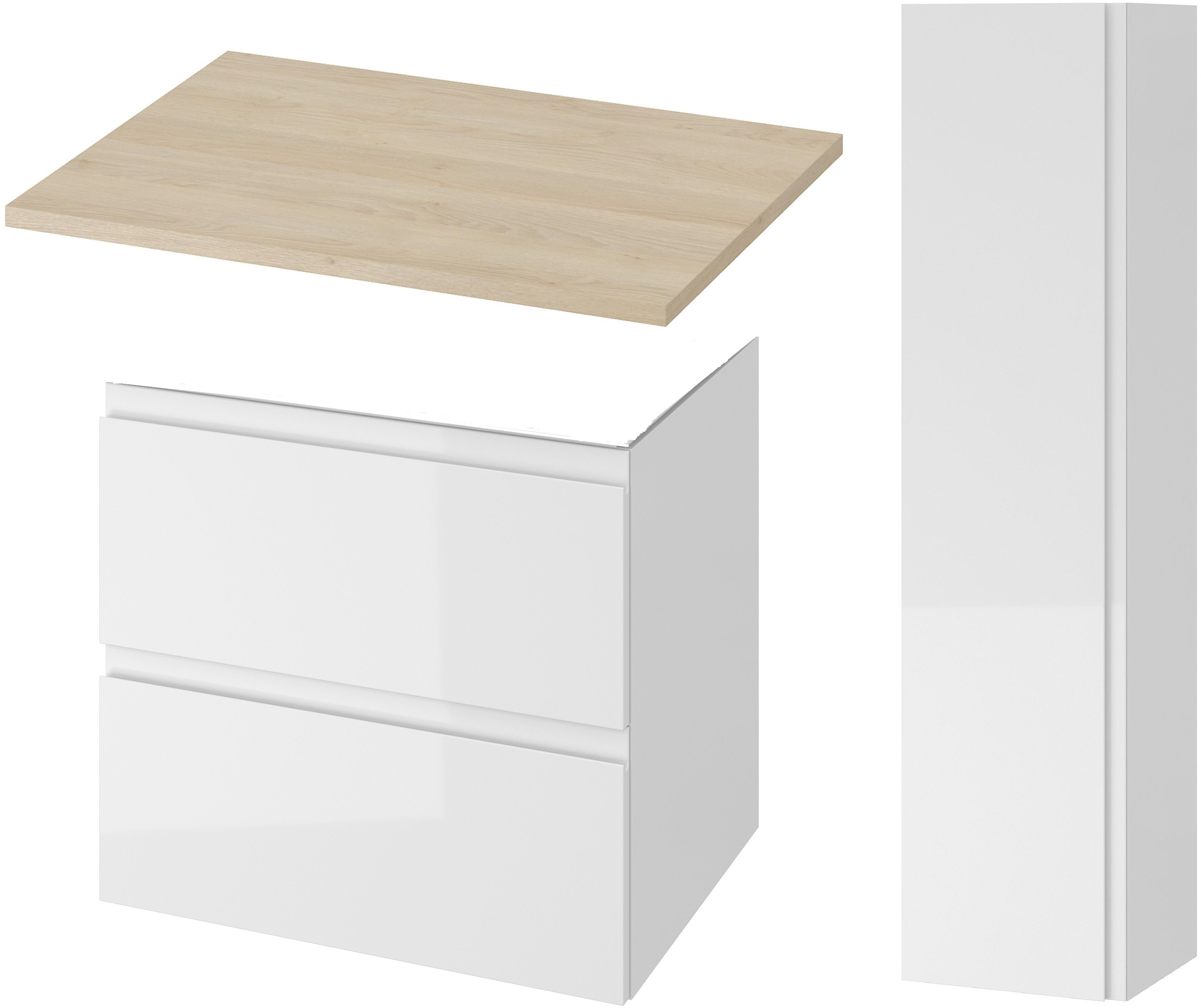 Zestaw Cersanit Moduo szafka 60 cm podumywalkowa z blatem i szafka boczna wisząca 160 cm biały/dąb (S590010DSM, S590022, S590020DSM)