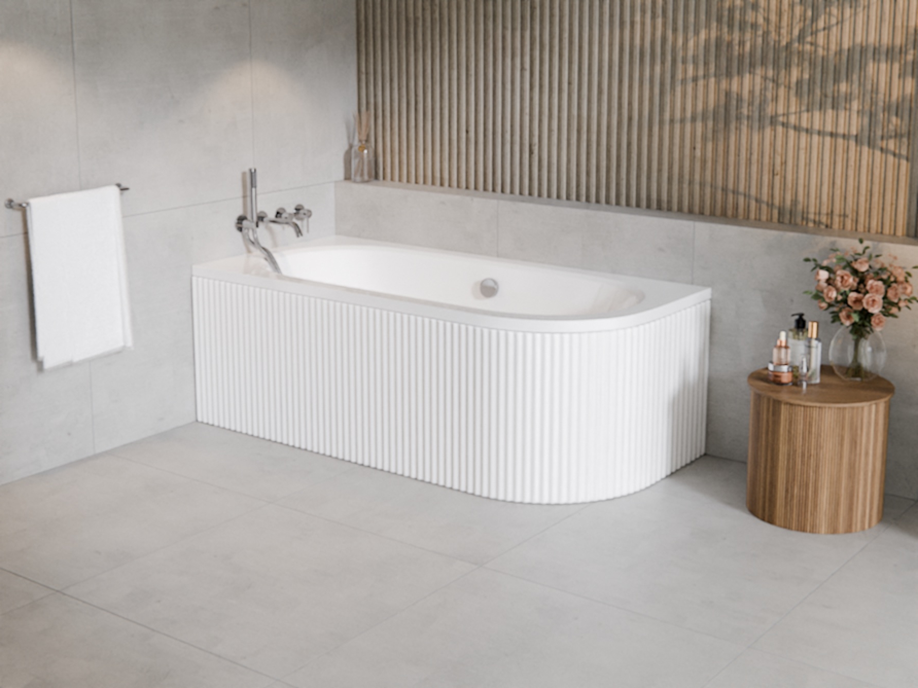 Zestaw Besco Avita wanna narożna 150x74,7 cm z ryflowaną obudową lewa biała (#WAV150NL, OAV150NSR) - Wysyłka w 24h