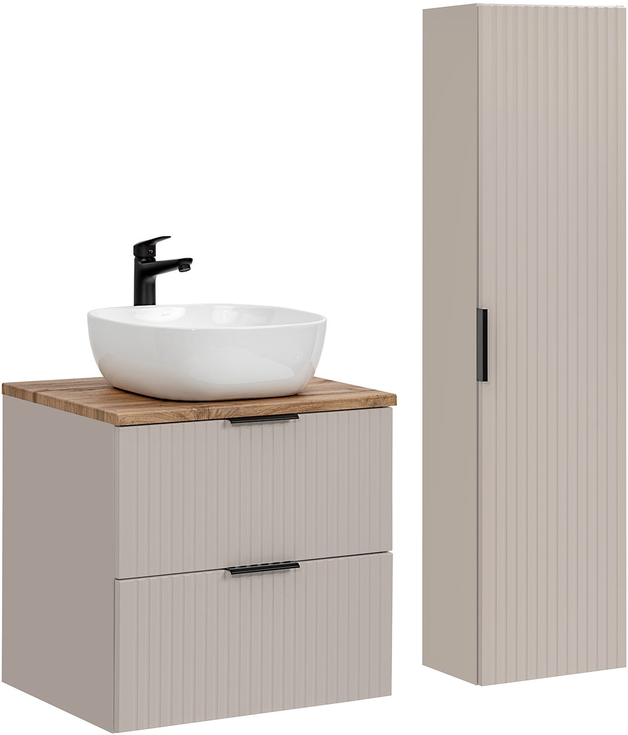 Comad Adel Cashmere zestaw mebli łazienkowych szafka 60 cm podumywalkowa wisząca z umywalką i szafka wysoka 140 cm boczna kaszmir ... - Wysyłka w 24h