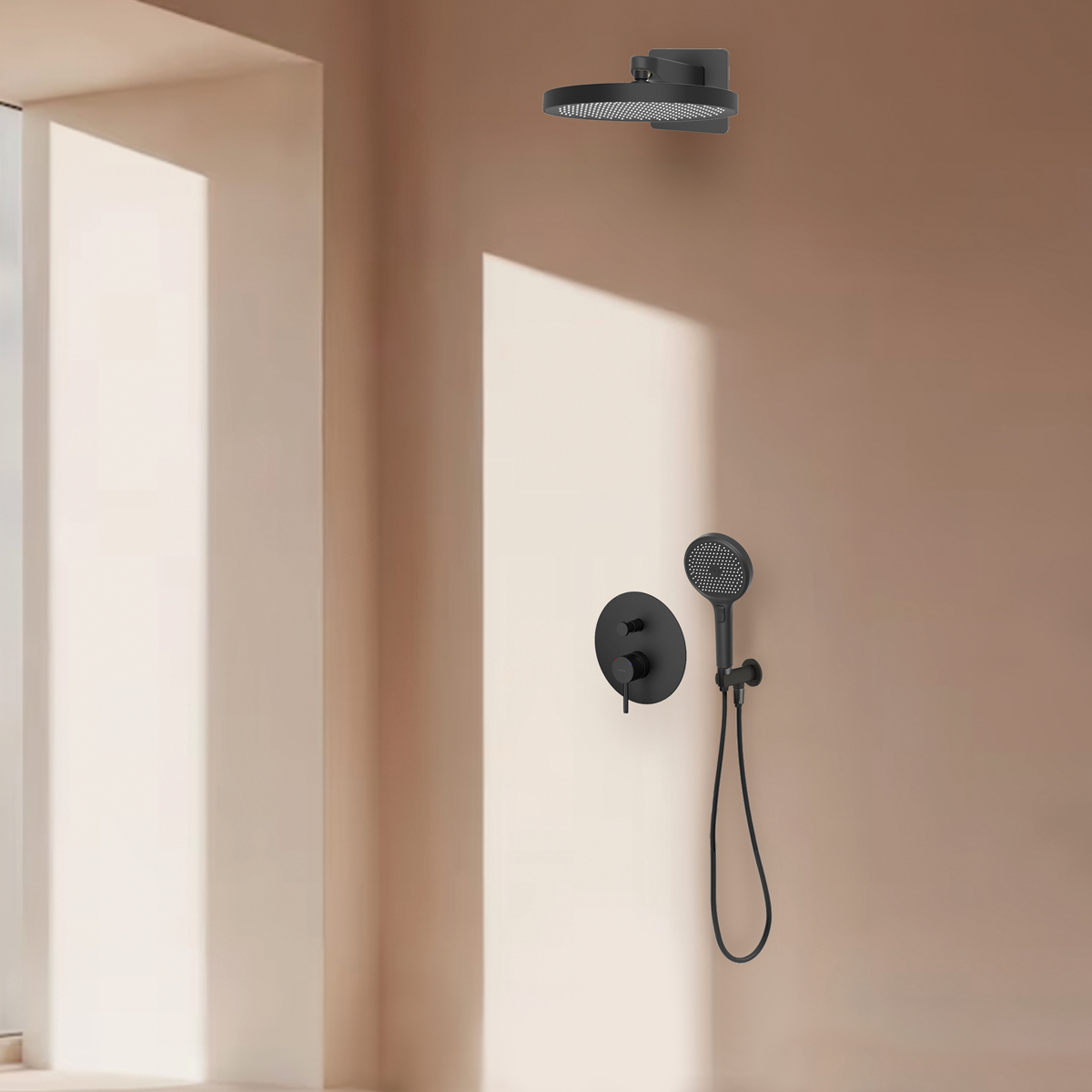 Oltens Molle zestaw bateria wannowo-prysznicowa podtynkowa z deszczownicą Regna i słuchawką 3-funkcyjną Luva EasyClick czarny mat ... - Wysyłka w 24h