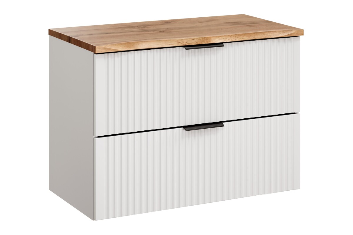 Zestaw Comad Adel White szafka 80 cm podumywalkowa wisząca z blatem biała/dąb SET-ADW B NAT WOTAN 80CM - Wysyłka w 24h