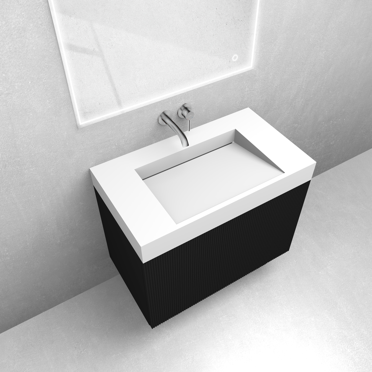 Zestaw Oltens Lun szafka podumywalkowa 80 cm z umywalką Stila LavaForm czarny mat/biały mat 68791300