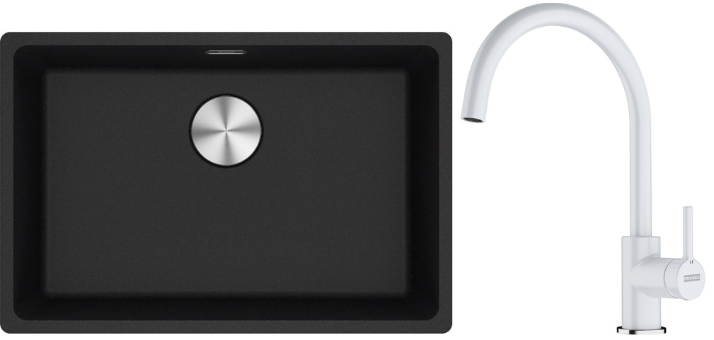 Franke Maris MRG 110-62 zlewozmywak 62x40 cm Fragranite onyx z baterią kuchenną Lina biały polarny (1250687257, 1150626024)