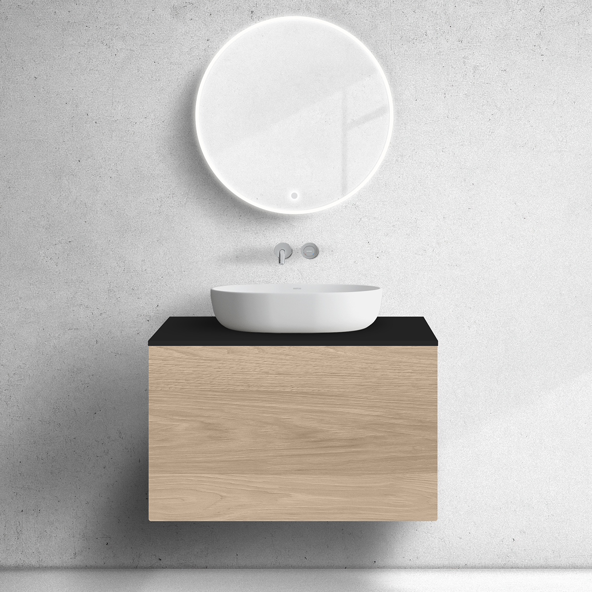 Zestaw Oltens Lun szafka podumywalkowa 80 cm z blatem dąb/czarny mat 68684060