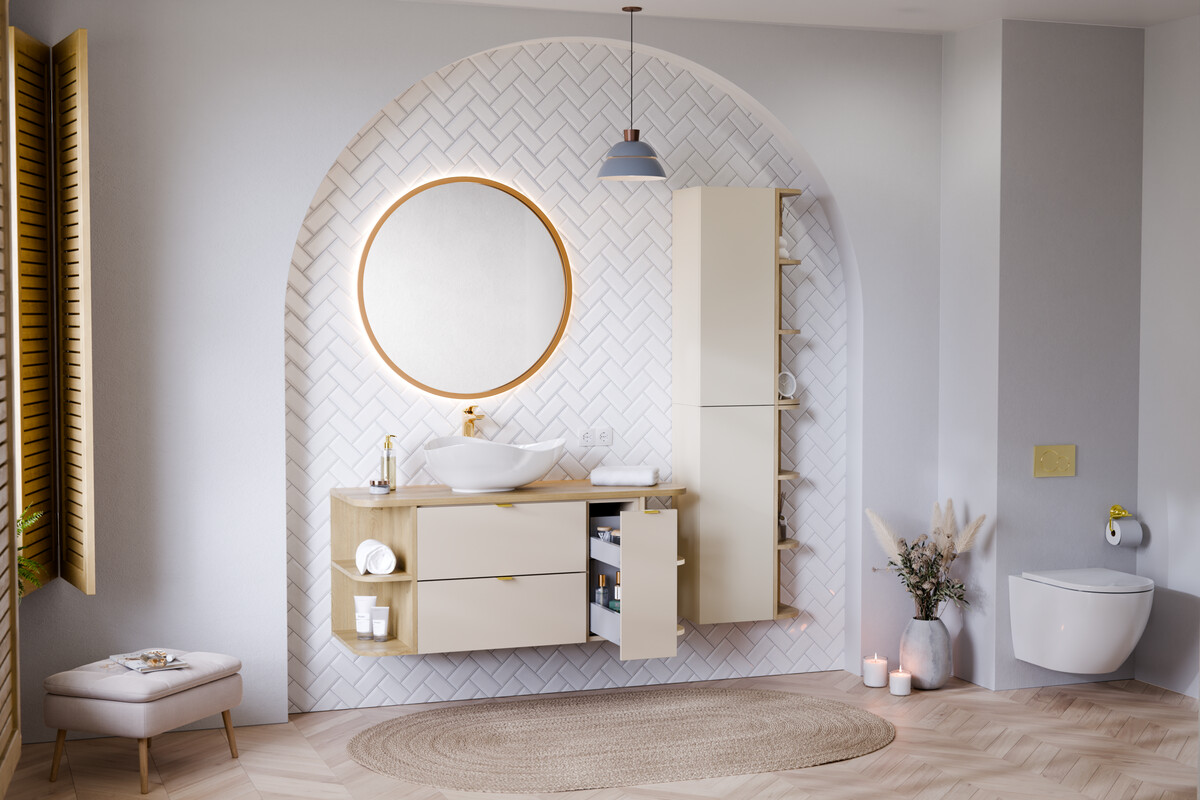 Zestaw Comad Dalia Cashmere szafka 60 cm wisząca i szafka 20 cm cargo z blatem 80 cm dąb/kaszmir SET-DC B CREMONA 80CM LC - Wysyłka w 24h