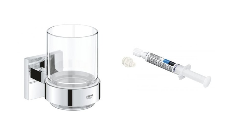 Zestaw Grohe Start Cube kubek do mycia zębów chrom i klej montażowy QuickGlue (41097000, 41127000) - Wysyłka w 24h