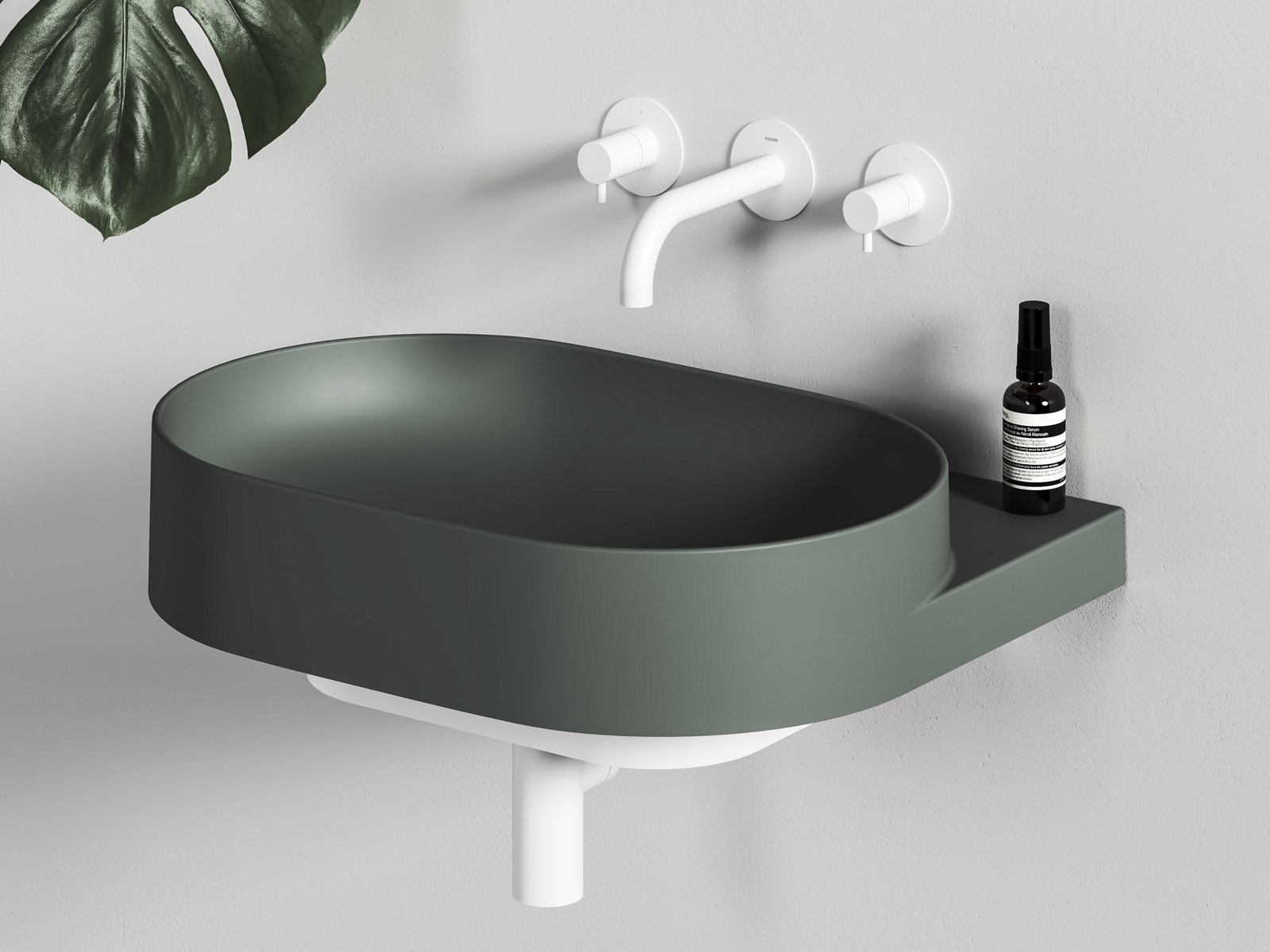 Ravak Yard umywalka 60,5x50 cm półokrągła ścienna grey green XJX08060000