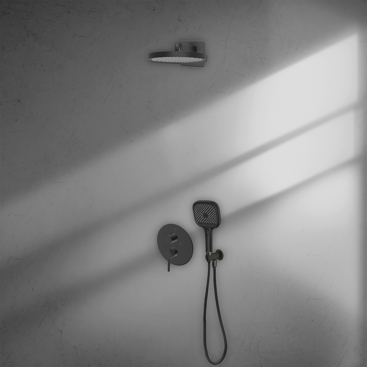 Ksuro 01 zestaw bateria wannowo-prysznicowa podtynkowa z deszczownicą i słuchawką 3-funkcyjną czarny mat 17003030 - Wysyłka w 24h