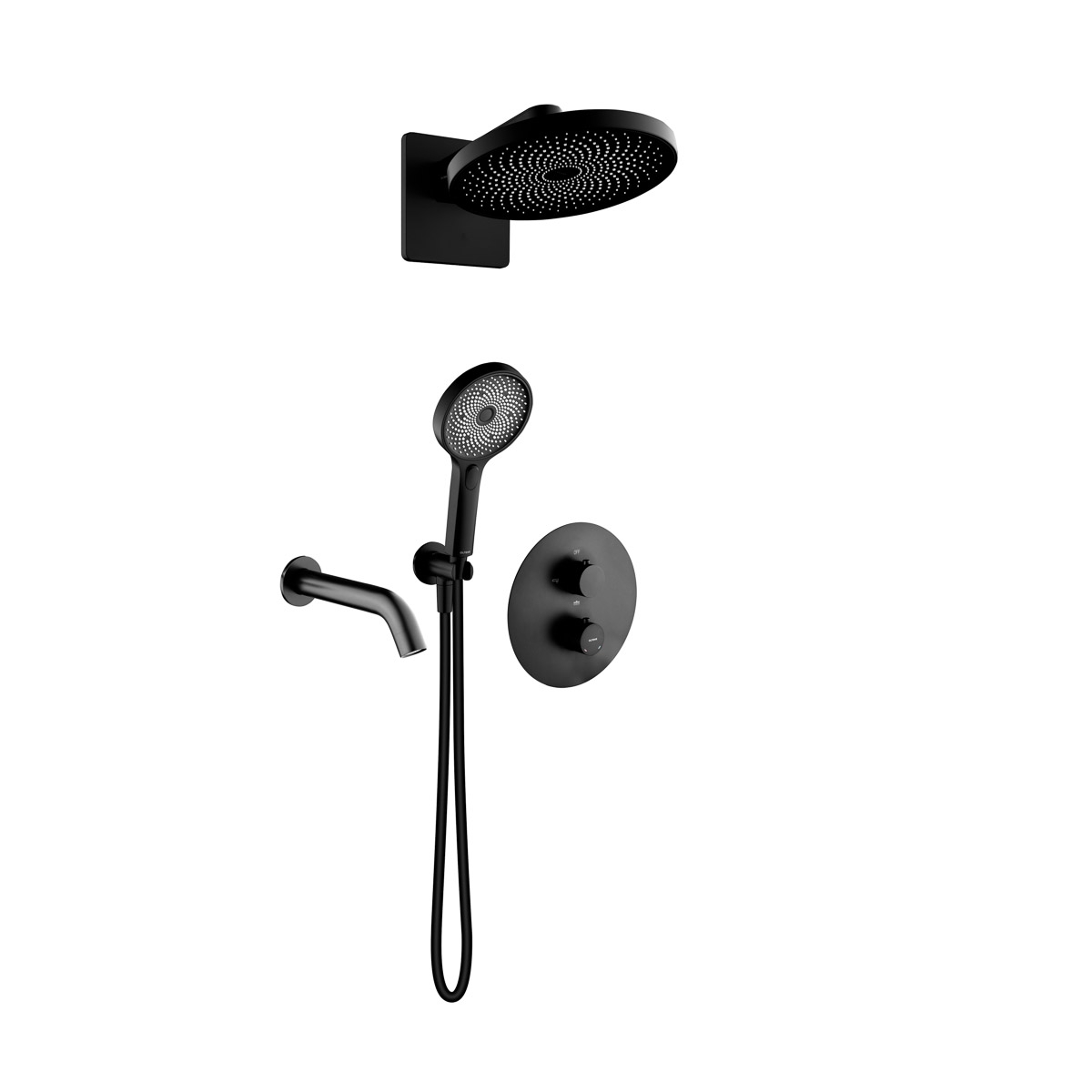 Oltens Katla zestaw bateria wannowo-prysznicowa podtynkowa z deszczownicą Vann i słuchawką 3-funkcyjną Havis EasyClick czarny mat ... - Wysyłka w 24h