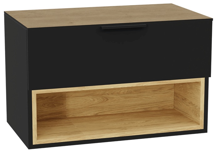 Zestaw Excellent Tuto 2.0 szafka 80 cm podumywalkowa wisząca z blatem czarny-dąb MLEX.2171.K.80.02BL.BKBK