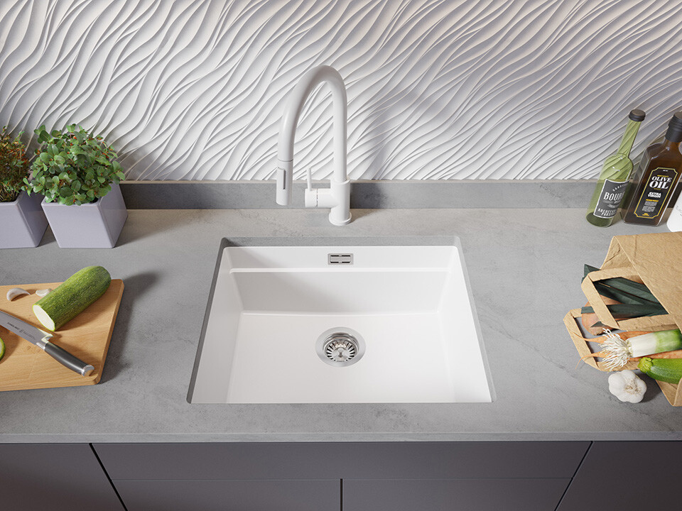 Primagran Praga XXL 60 Level zlewozmywak granitowy 56x47 cm biały MP6KW-X0#P