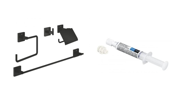 Zestaw Grohe Start Cube akcesoria łazienkowe 4 szt czarny mat i klej montażowy (411152430, 41127000)