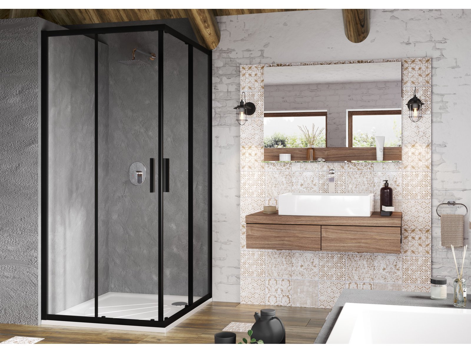 Ravak Blix Slim drzwi prysznicowe 80 cm rozsuwane czarny mat/szkło przezroczyste X1XM40300Z1