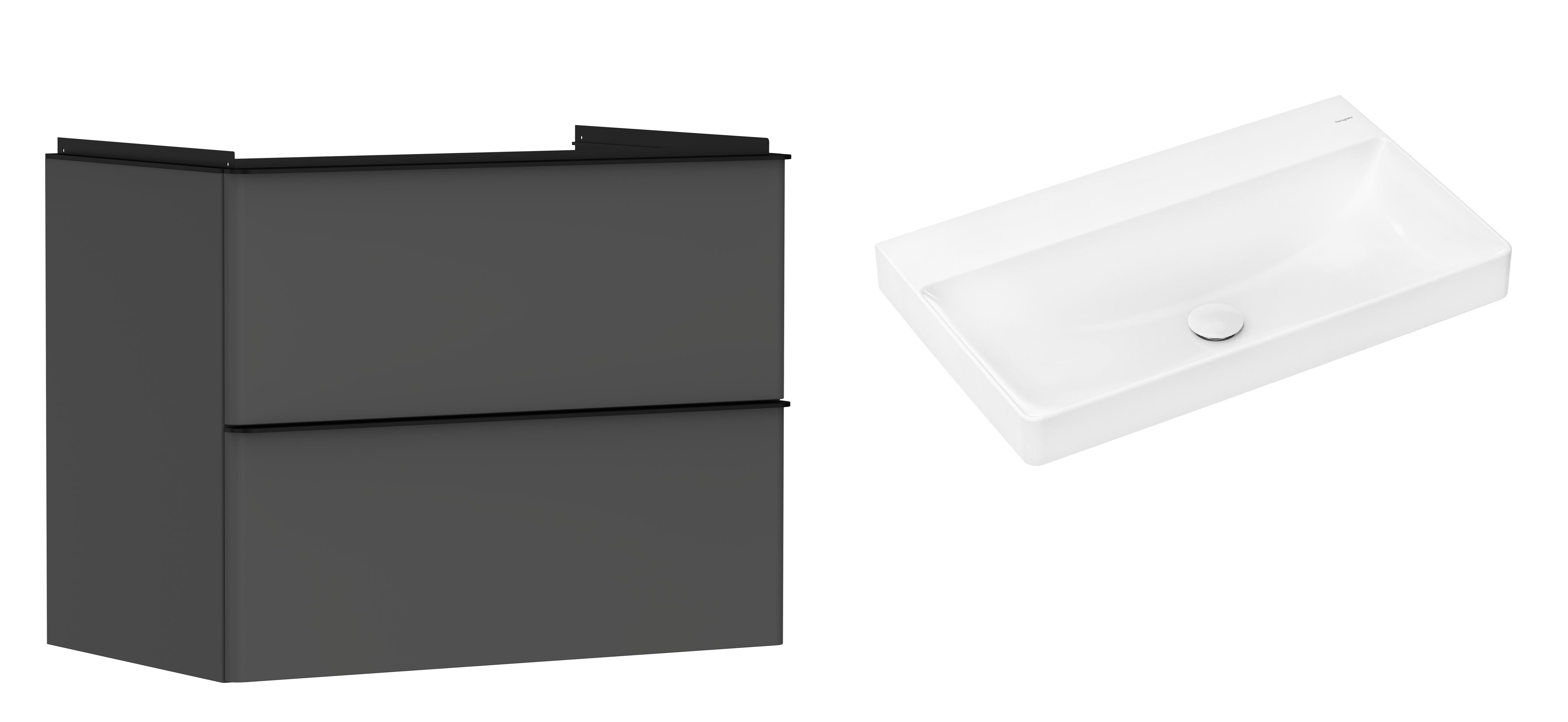 Hansgrohe Xelu Q szafka wisząca z umywalką 80x48 cm szary diament mat/czarny mat/biały (54028670, 61021450)