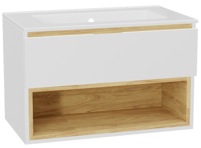 Zestaw Excellent Tuto 2.0 szafka 80 cm podumywalkowa wisząca z umywalką As biały-dąb/biały MLEX.2171.K.80.0136.WHWH