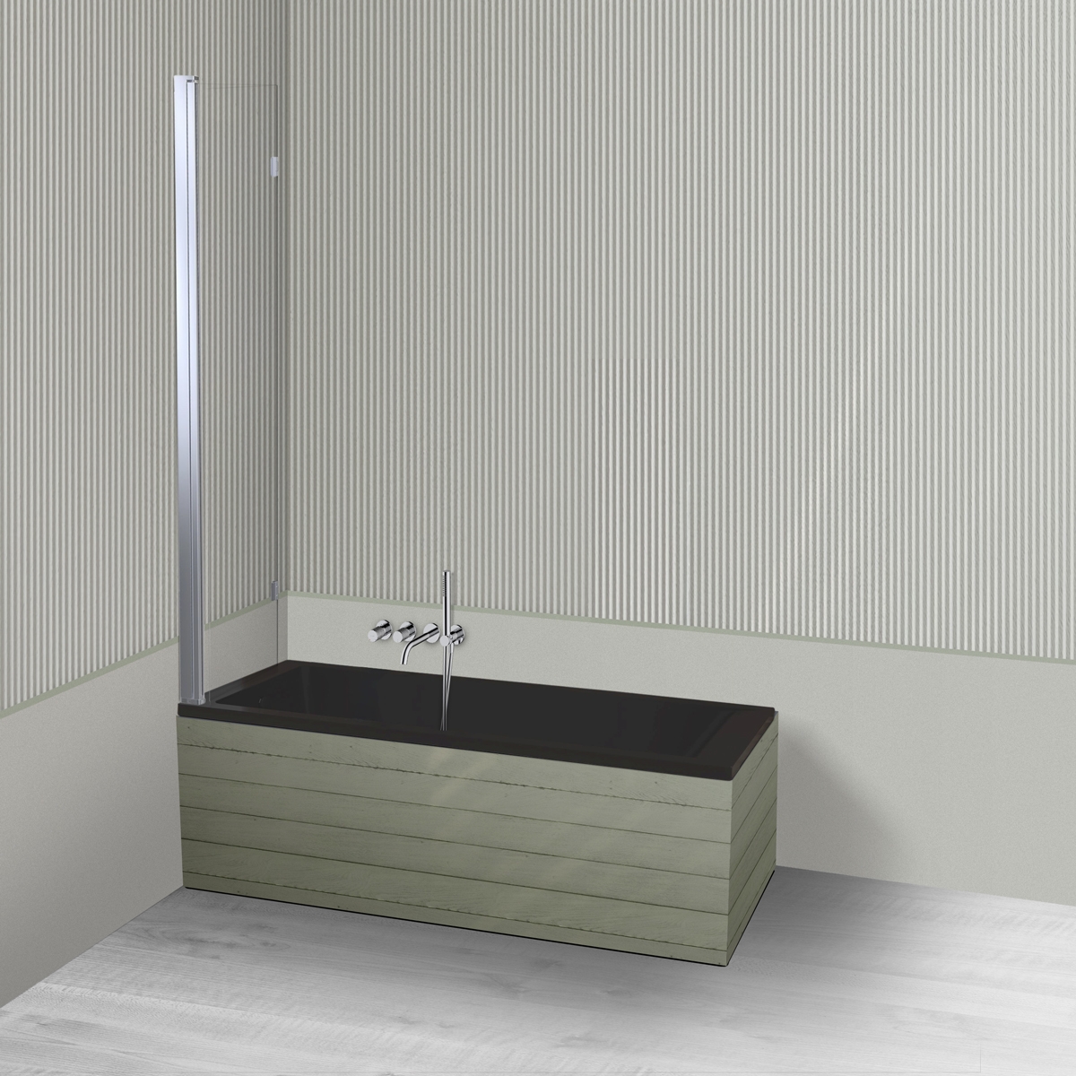 Oltens Langfoss Sela zestaw wanna prostokątna 140x70 cm akrylowa czarny mat z parawanem nawannowym 115 cm 2-częściowy chrom 18000300 - Wysyłka w 24h