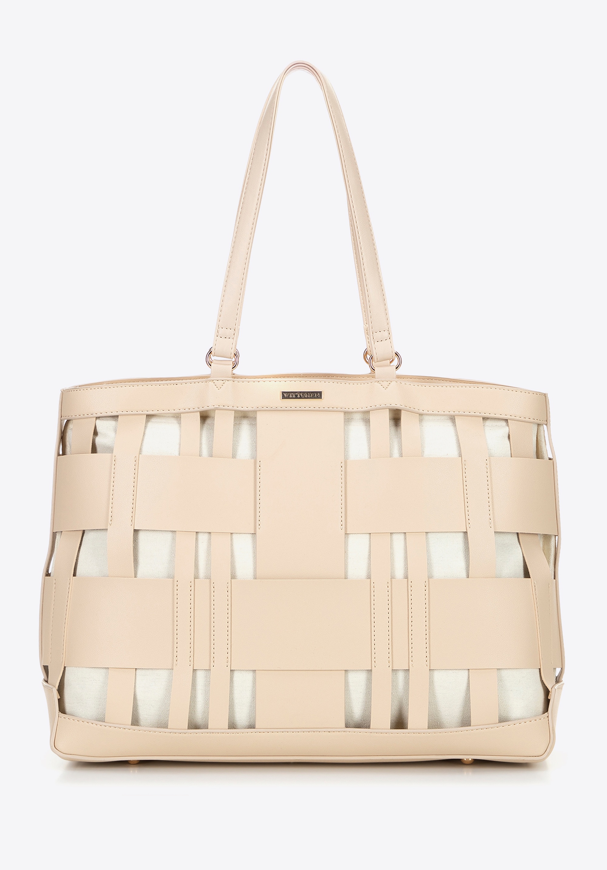 Pleciona shopperka z imitacji skóry beżowa