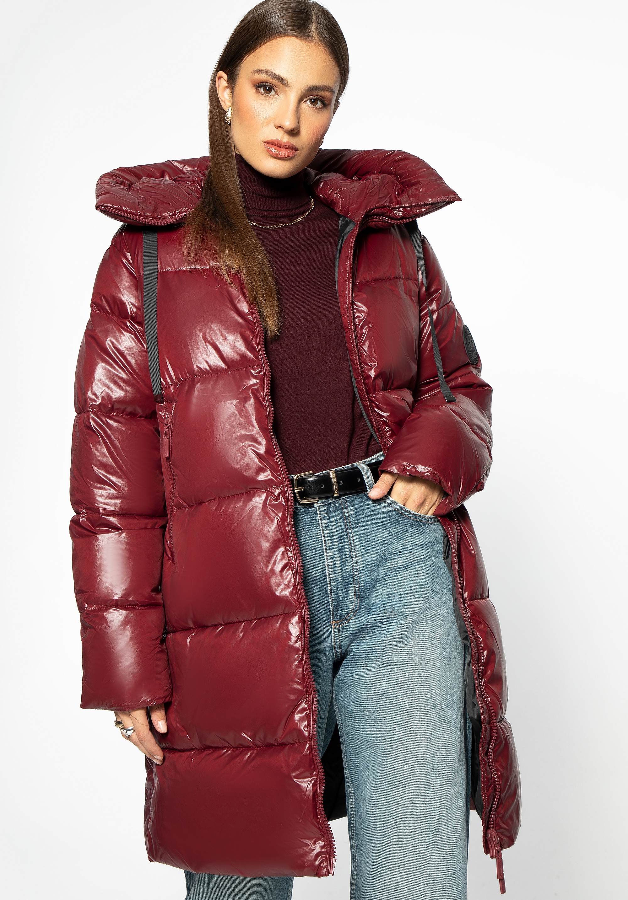 Damski płaszcz pikowany oversize czerwony