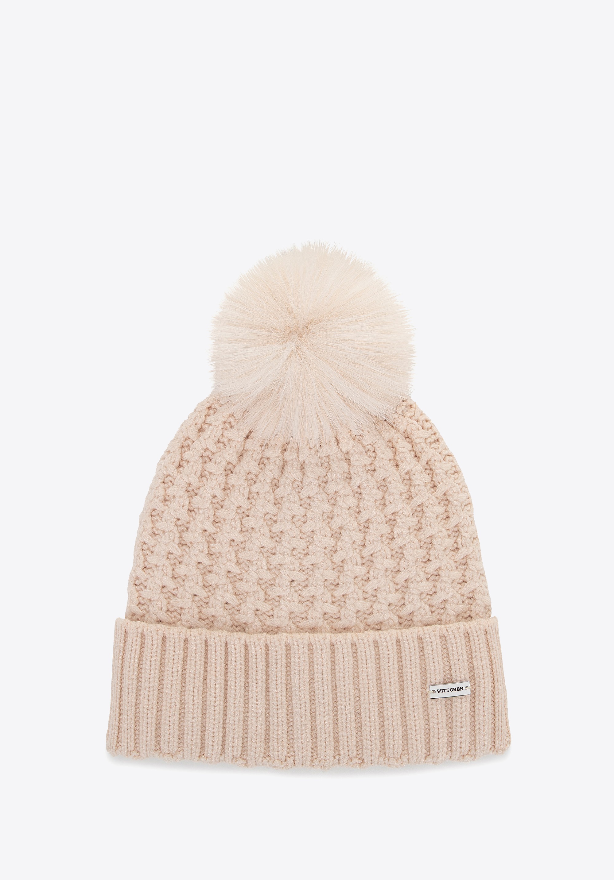 Czapka damska o splocie w drobny wzór beżowa