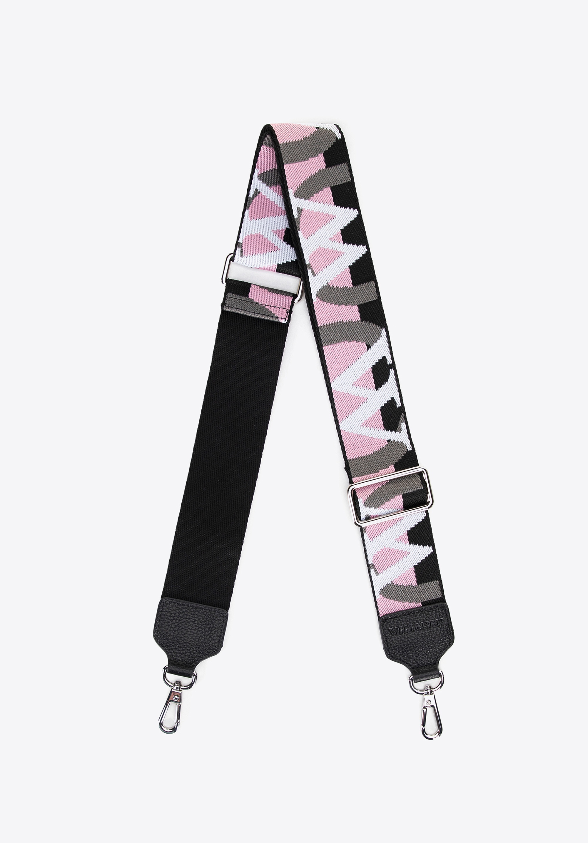 Pasek do torebki z wyszywanym logo czarno - różowy
