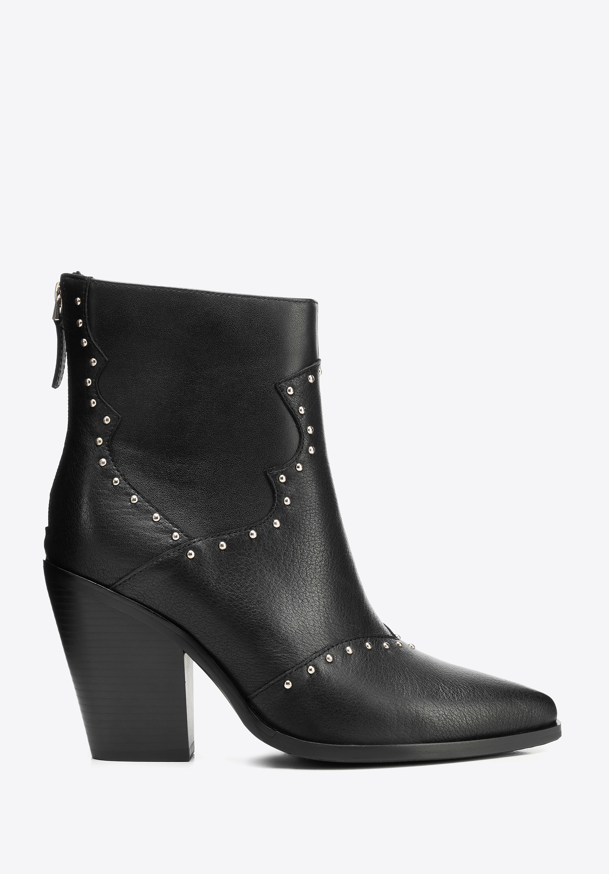 Damskie kowbojki ze skóry naturalnej z dżetami czarne