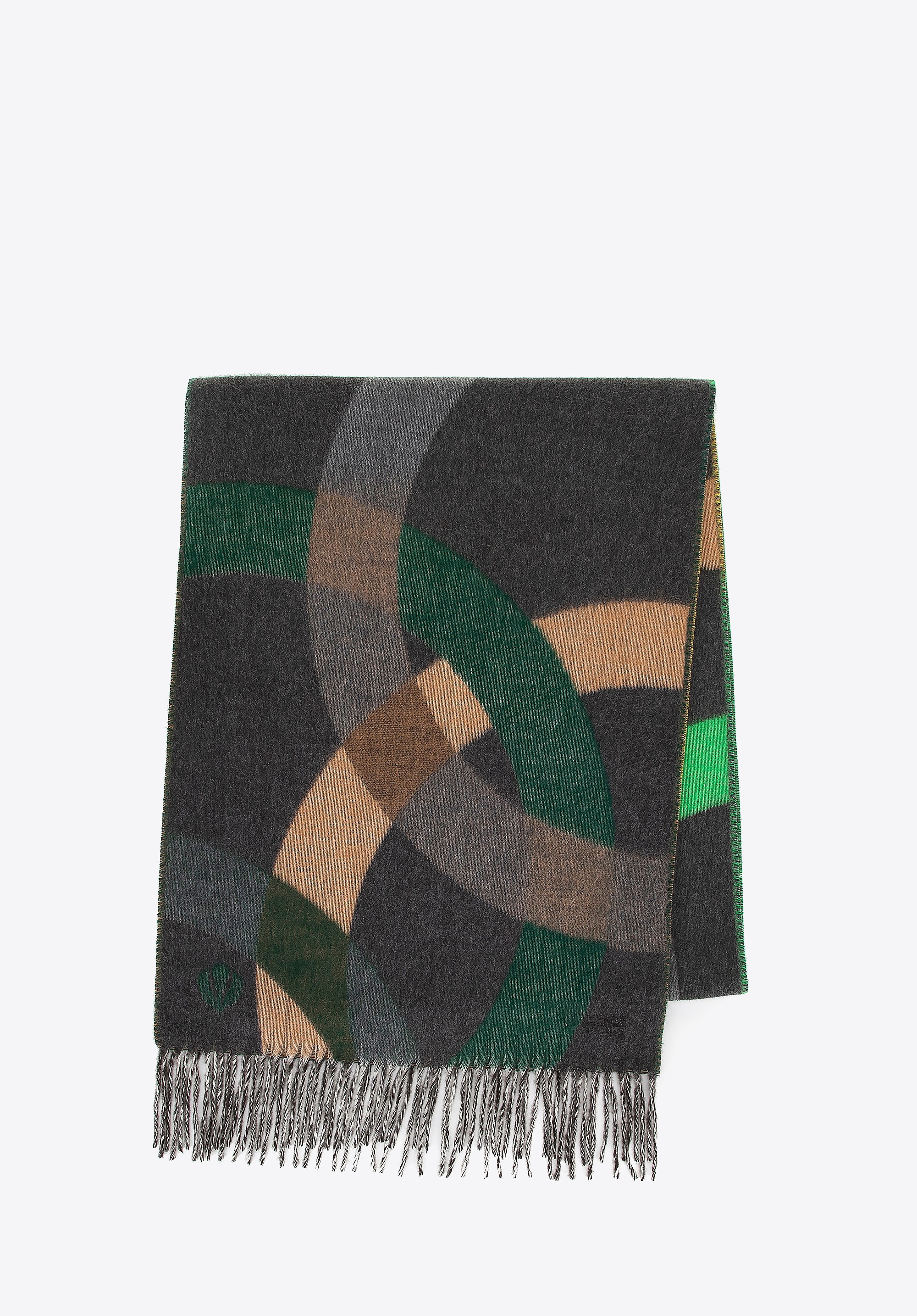 Damski szal w geometryczny wzór zielono - żółty