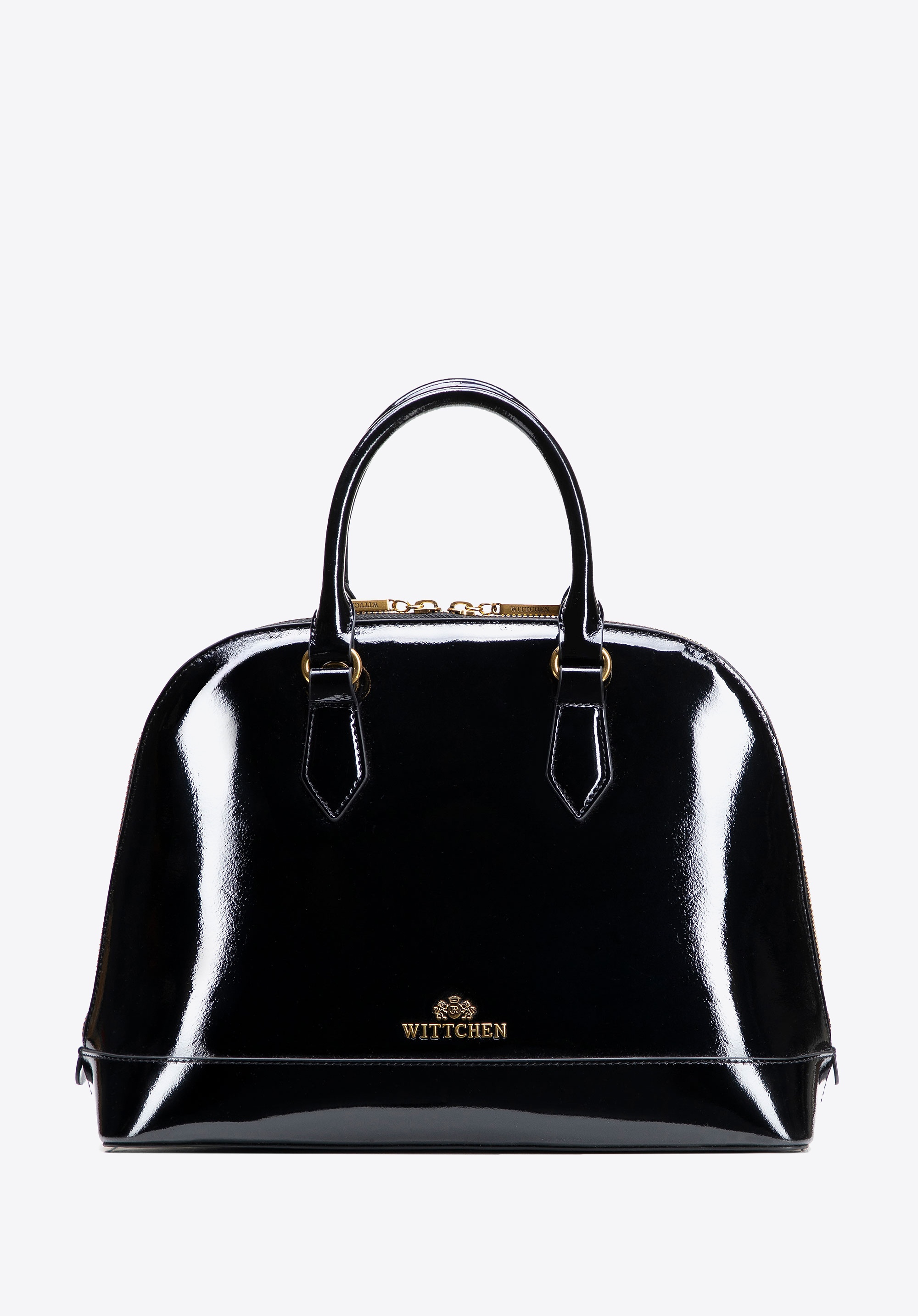 Elegancki damski kuferek ze skóry lakierowanej czarny