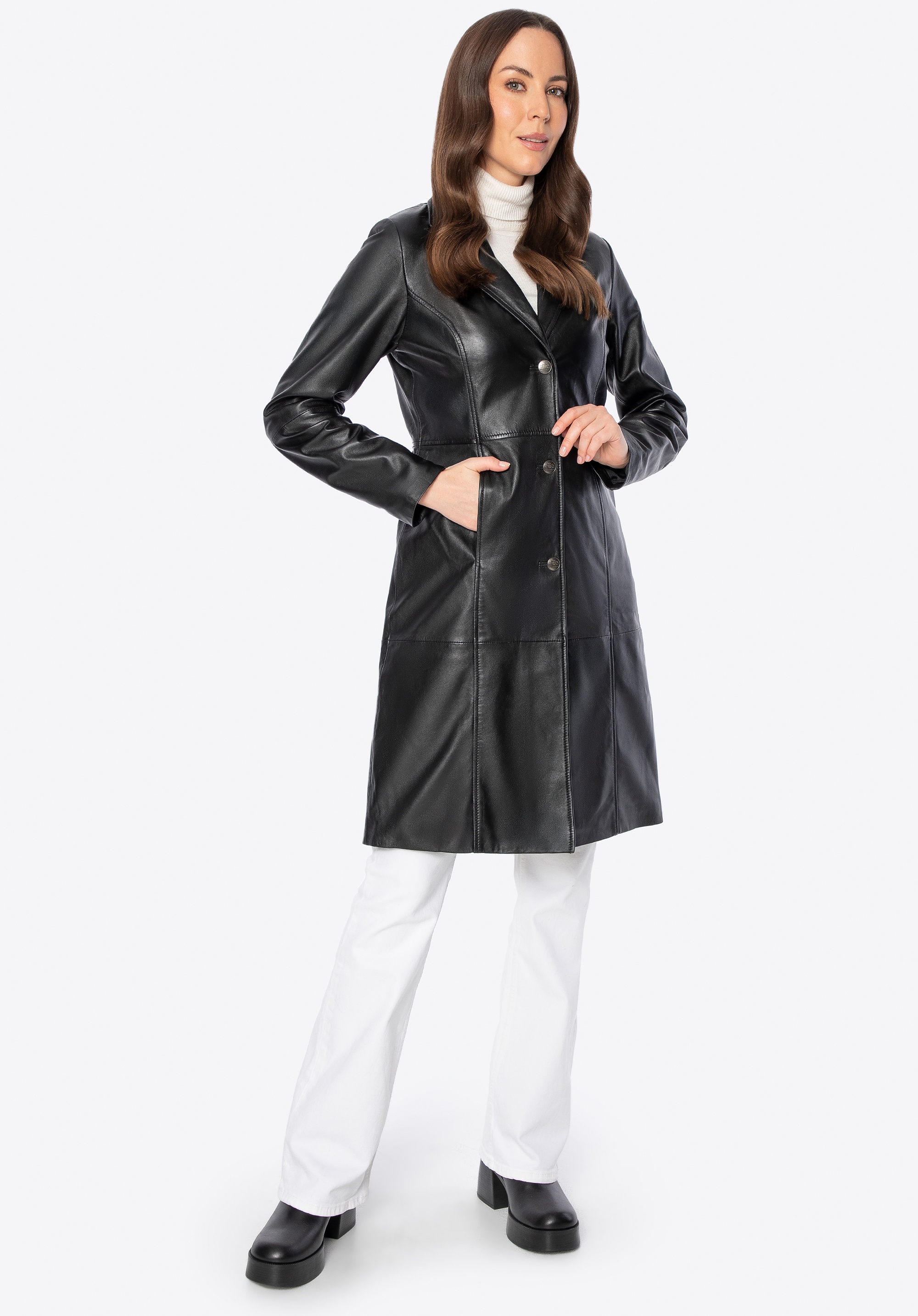 Klasyczny płaszcz ze skóry naturalnej owczej czarny