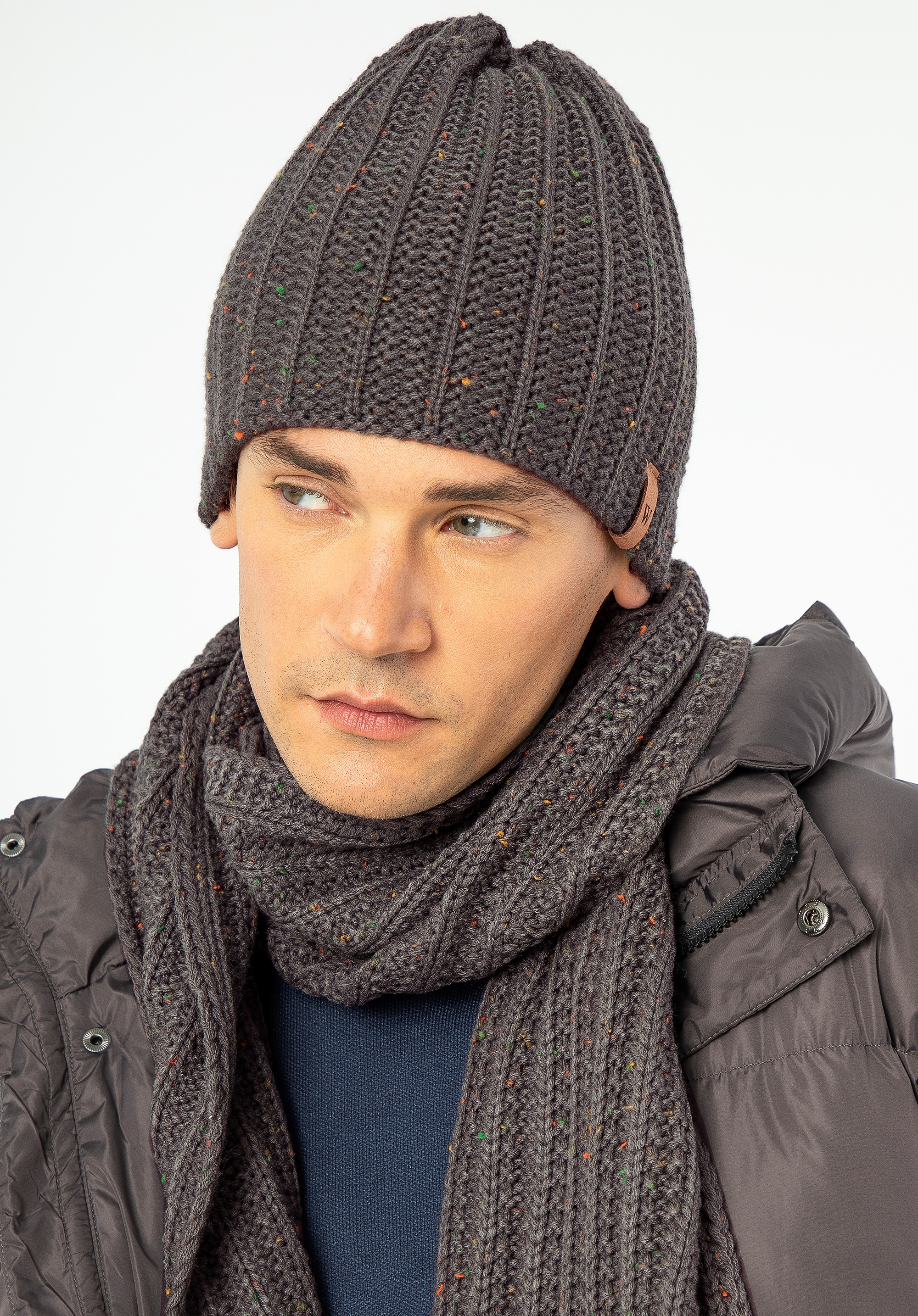 Męski komplet zimowy w drobny wzór ciemny szary