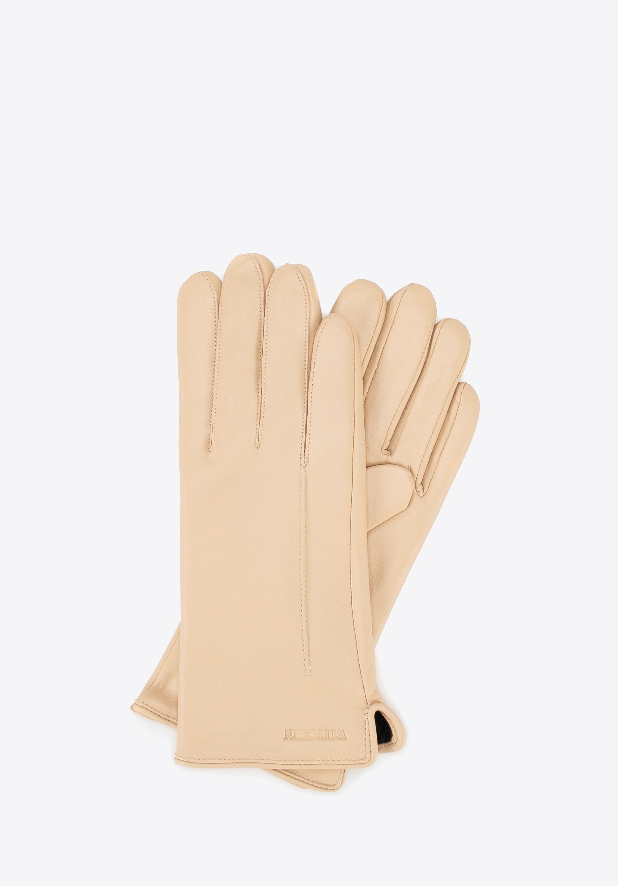 Damskie rękawiczki ze skóry gładkie beżowe