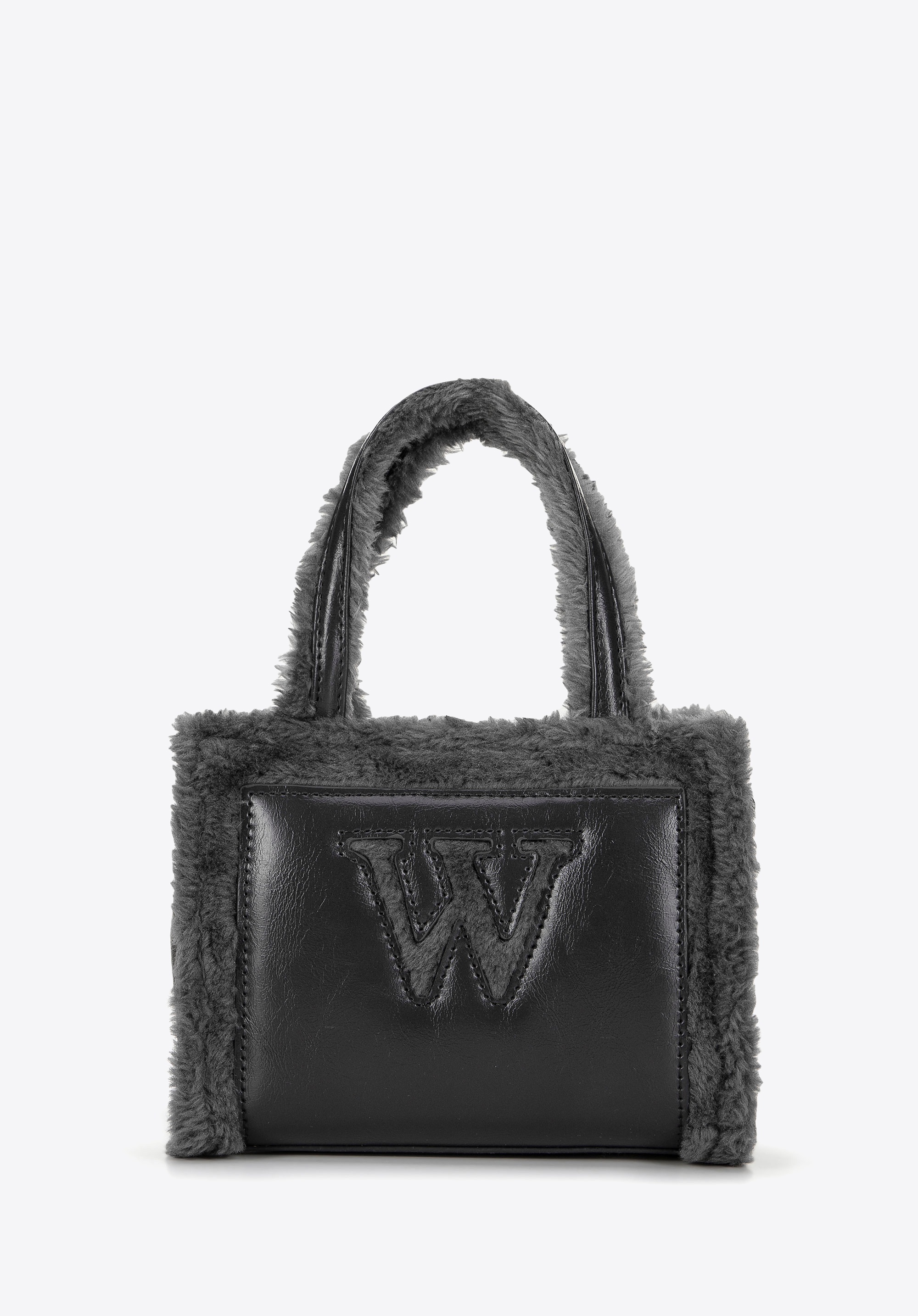 Damski kuferek z ekoskóry obszyty futerkiem szary