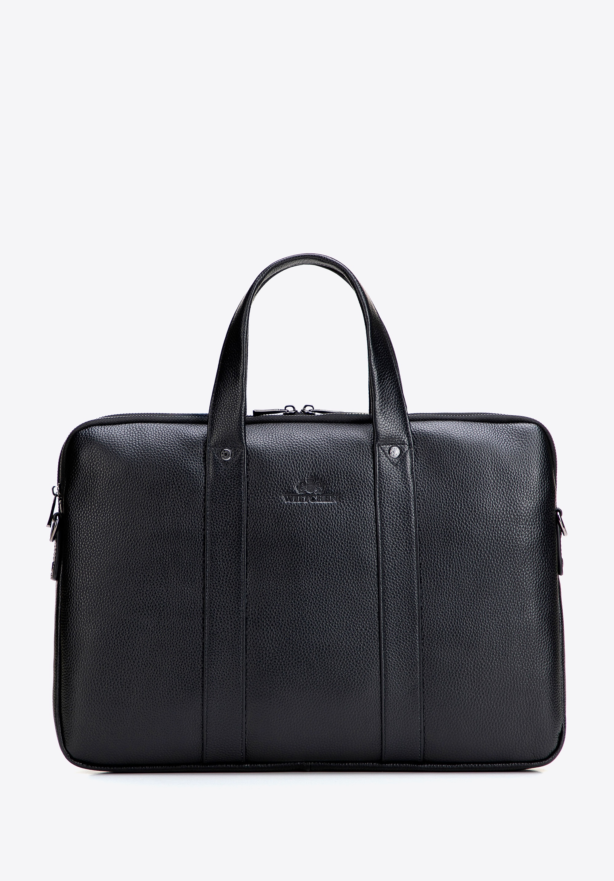 Dwukomorowa torba na laptopa 15,6” ze skóry naturalnej czarna