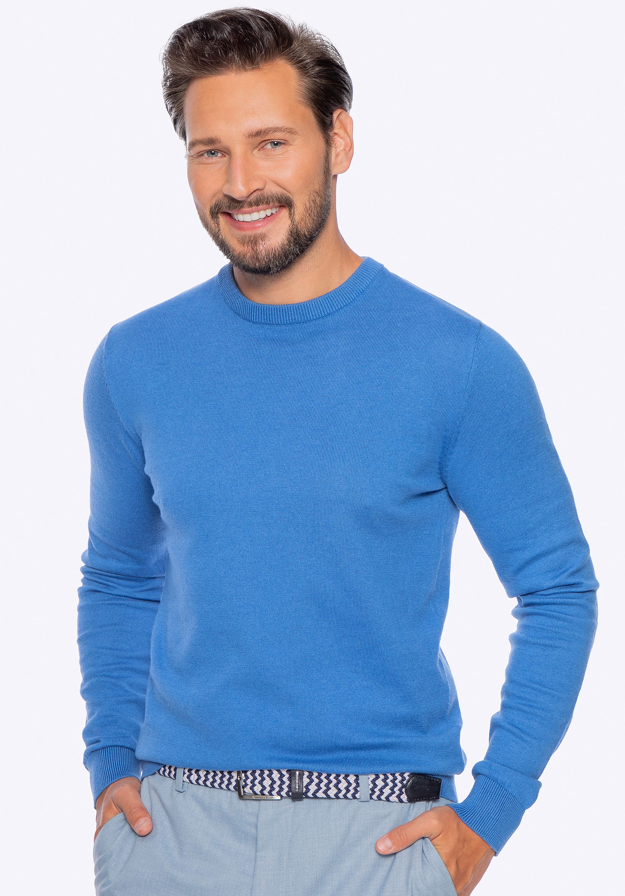 Sweter męski z bawełny z domieszką kaszmiru niebieski