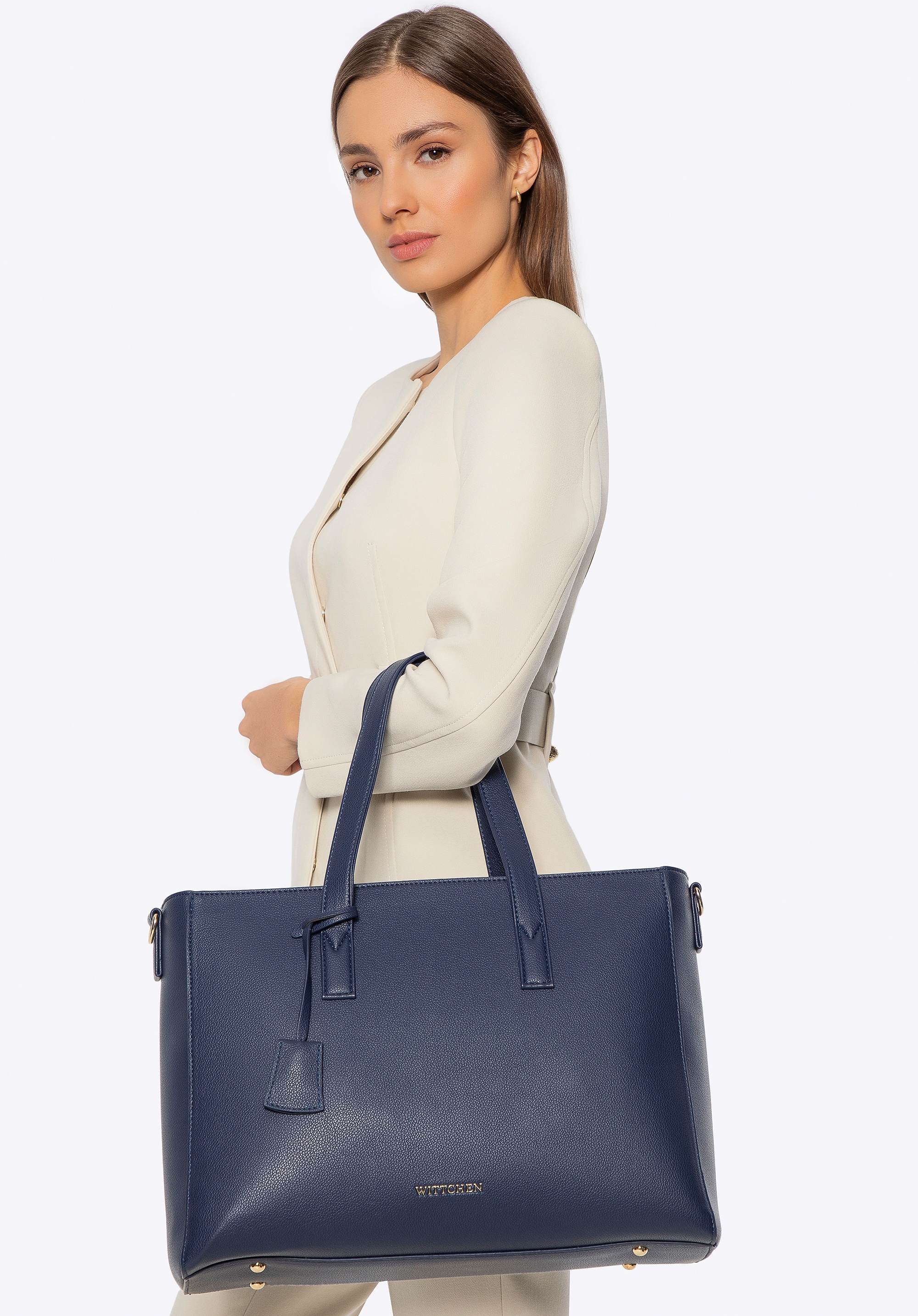 Damska torba na laptopa 16" z imitacji skóry granatowa