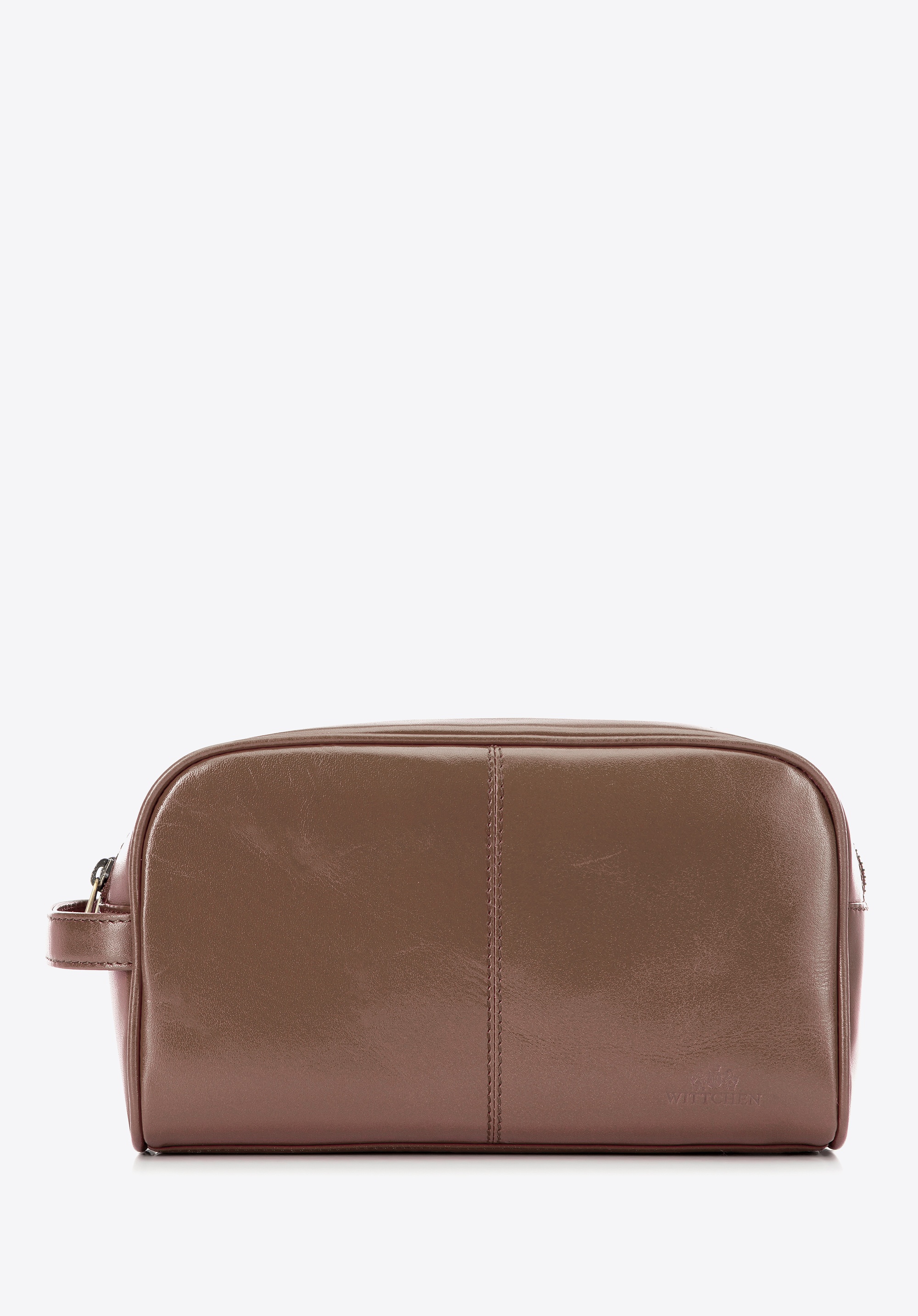 Kosmetyczka dwurzędowa ze skóry taupe