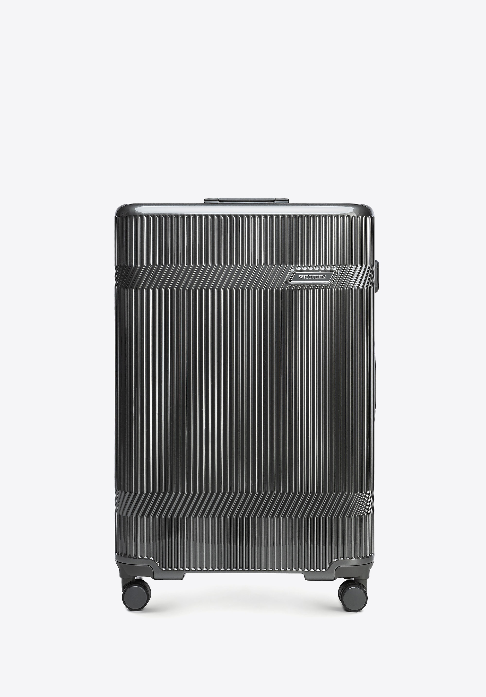 Duża walizka z polikarbonu o błyszczącym wykończeniu grafitowa