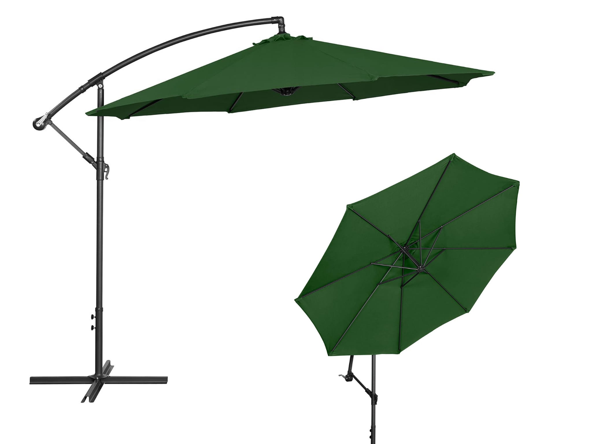 Parasol ogrodowy wiszący odchylany 3m zielony