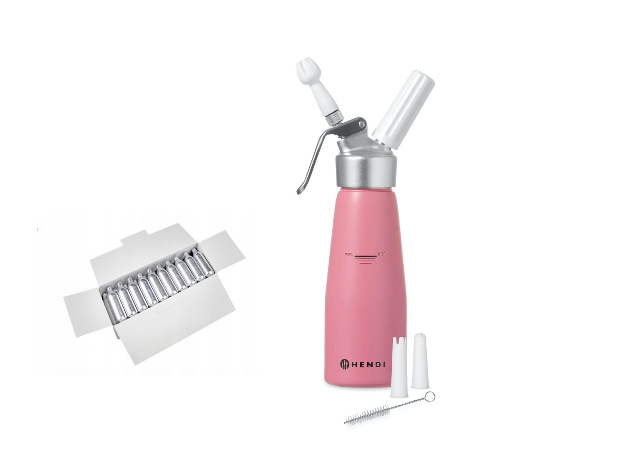 Syfon do bitej śmietany 0.5L pastelowy różowy Hendi + 20 nabojów