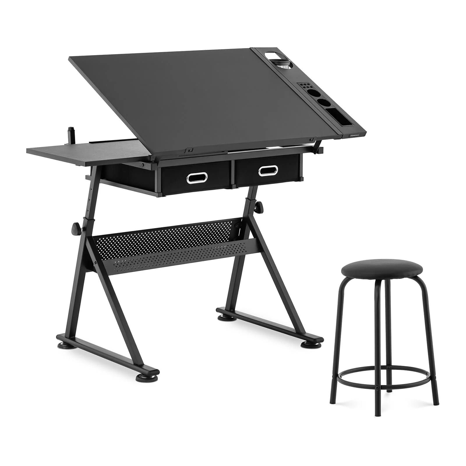 Biurko kreślarskie 115 x 60 cm czarne + taboret