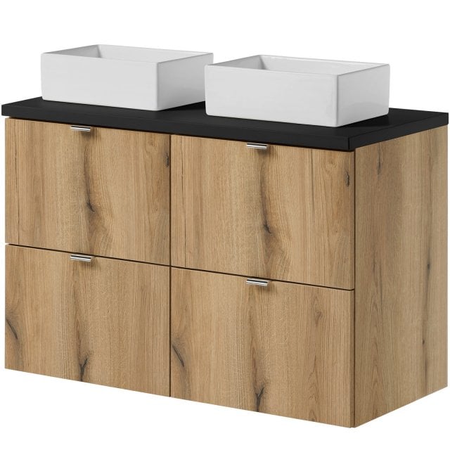 COMAD Zestaw mebli NOVA OAK 2 szafki z blatem BLACK 100 cm, 2 umywalk