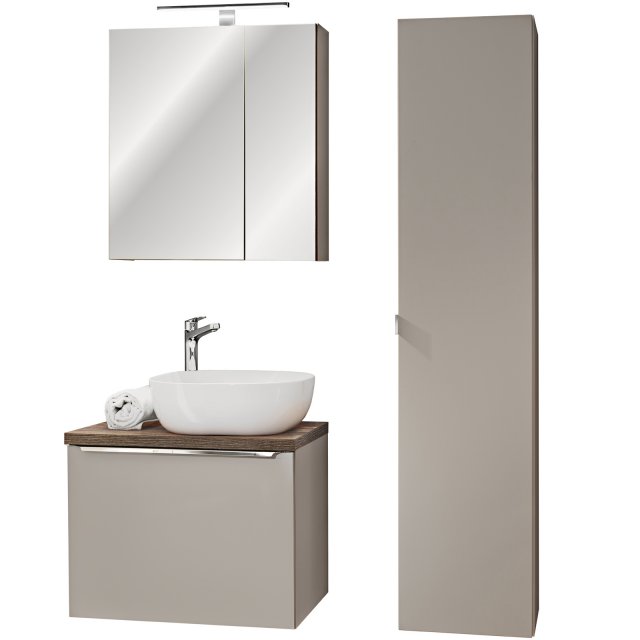 COMAD Zestaw mebli SANTA FE TAUPE szafki, blat OAK 60 cm, umywalka SM